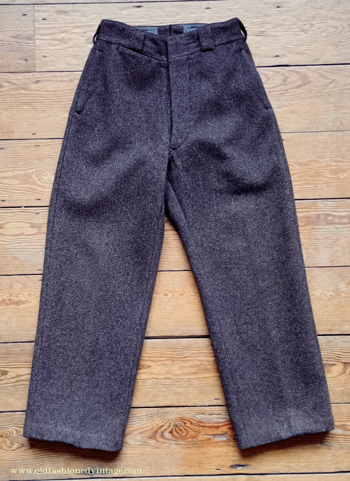 Vintage Mens 1930s 1940s French Workwear Trousers Heavyweight Brown Wool Cinch Back Pants 30"