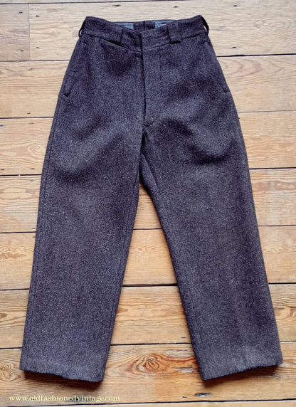 Vintage Mens 1930s 1940s French Workwear Trousers Heavyweight Brown Wool Cinch Back Pants 30"