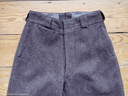 Vintage Mens 1930s 1940s French Workwear Trousers Heavyweight Brown Wool Cinch Back Pants 30"