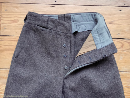 Vintage Mens 1930s 1940s French Workwear Trousers Heavyweight Brown Wool Cinch Back Pants 30"