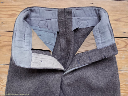 Vintage Mens 1930s 1940s French Workwear Trousers Heavyweight Brown Wool Cinch Back Pants 30"
