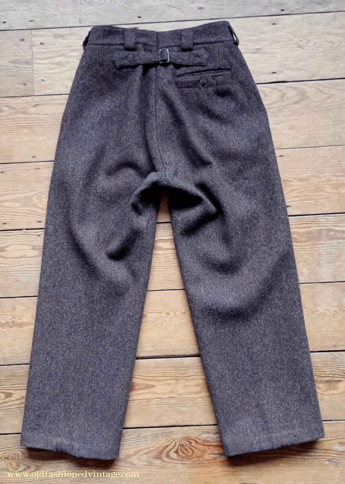 Vintage Mens 1930s 1940s French Workwear Trousers Heavyweight Brown Wool Cinch Back Pants 30"