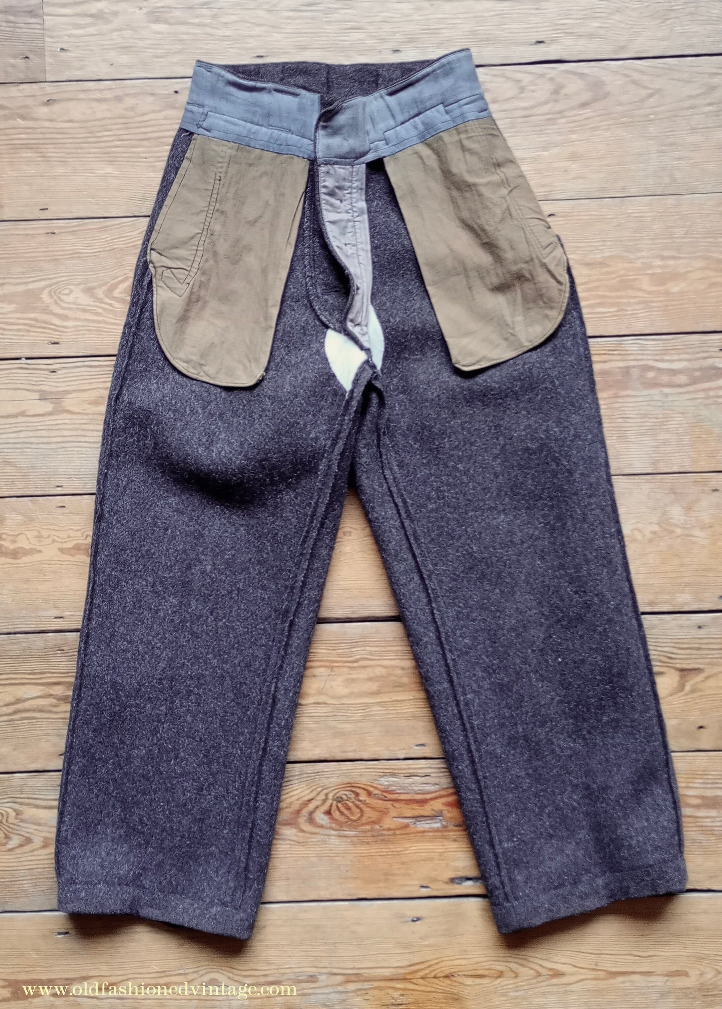 Vintage Mens 1930s 1940s French Workwear Trousers Heavyweight Brown Wool Cinch Back Pants 30"