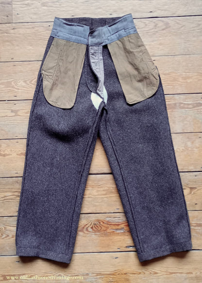 Vintage Mens 1930s 1940s French Workwear Trousers Heavyweight Brown Wool Cinch Back Pants 30"