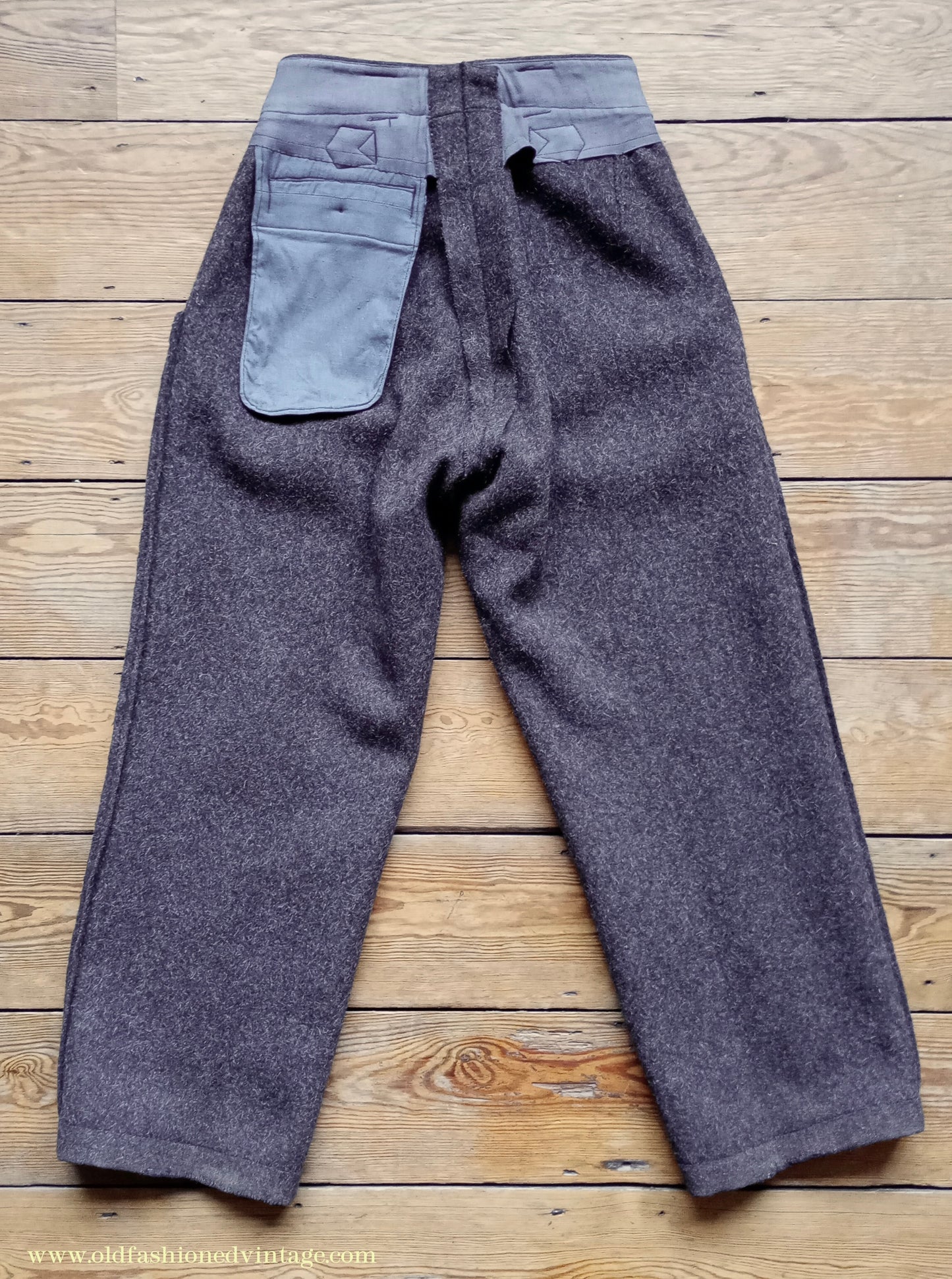 Vintage Mens 1930s 1940s French Workwear Trousers Heavyweight Brown Wool Cinch Back Pants 30"
