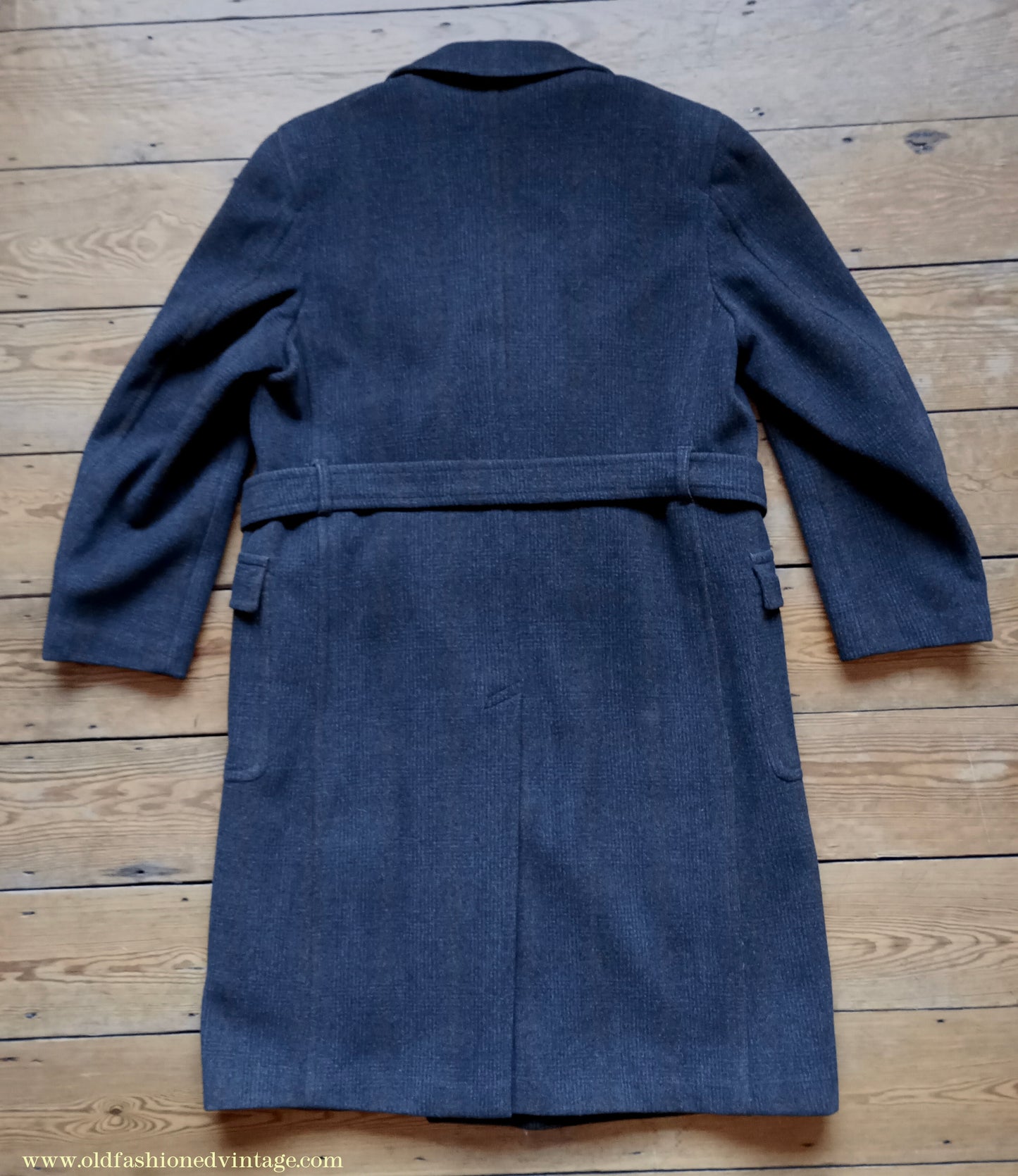 Vintage Mens 1940s Burton Laird Double Breasted Overcoat Coat Charcoal Grey Glen Check Wool DB Belted L