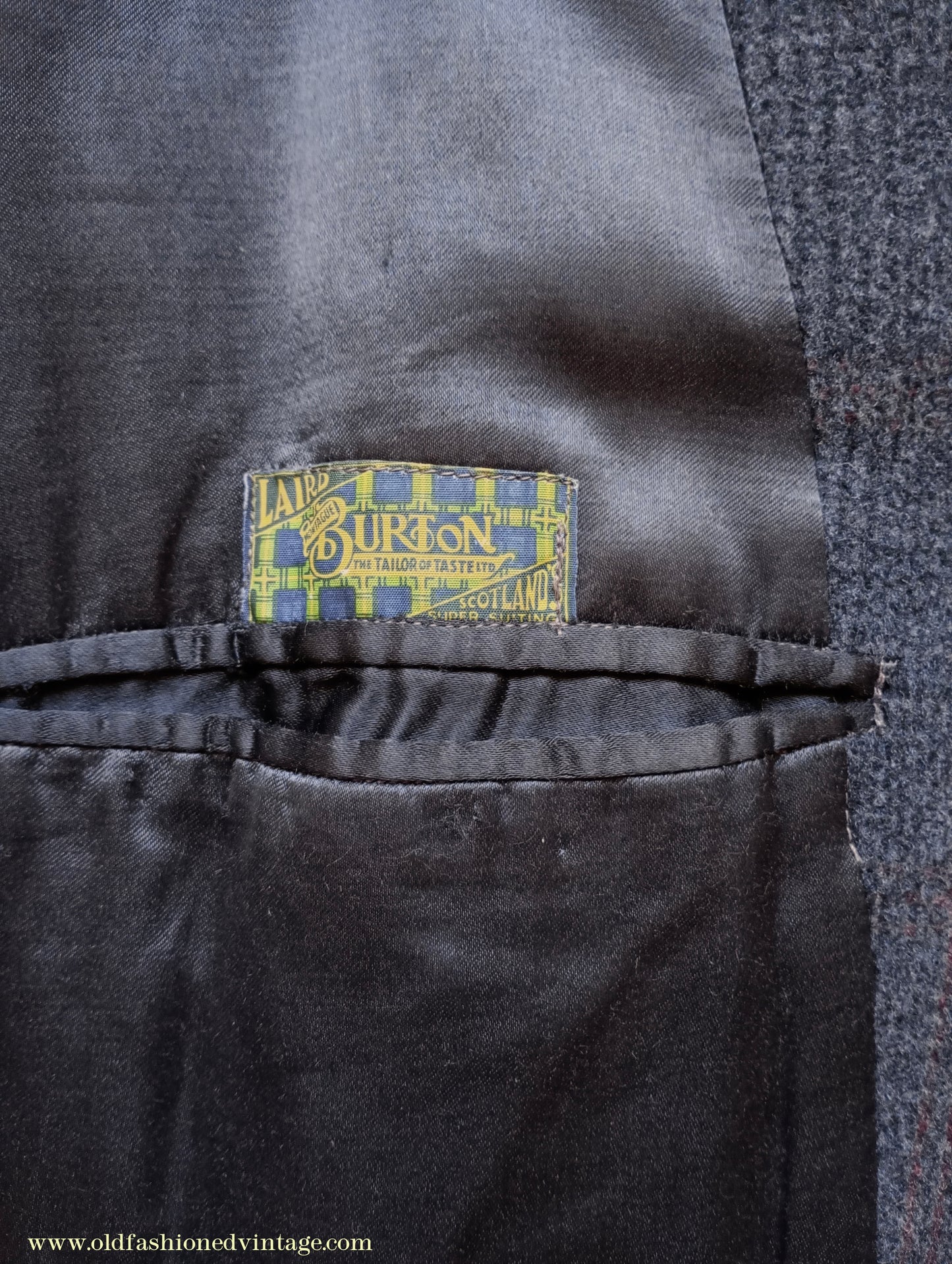 Vintage Mens 1940s Burton Laird Double Breasted Overcoat Coat Charcoal Grey Glen Check Wool DB Belted L