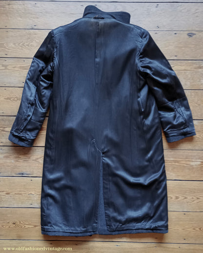 Vintage Mens 1940s Burton Laird Double Breasted Overcoat Coat Charcoal Grey Glen Check Wool DB Belted L