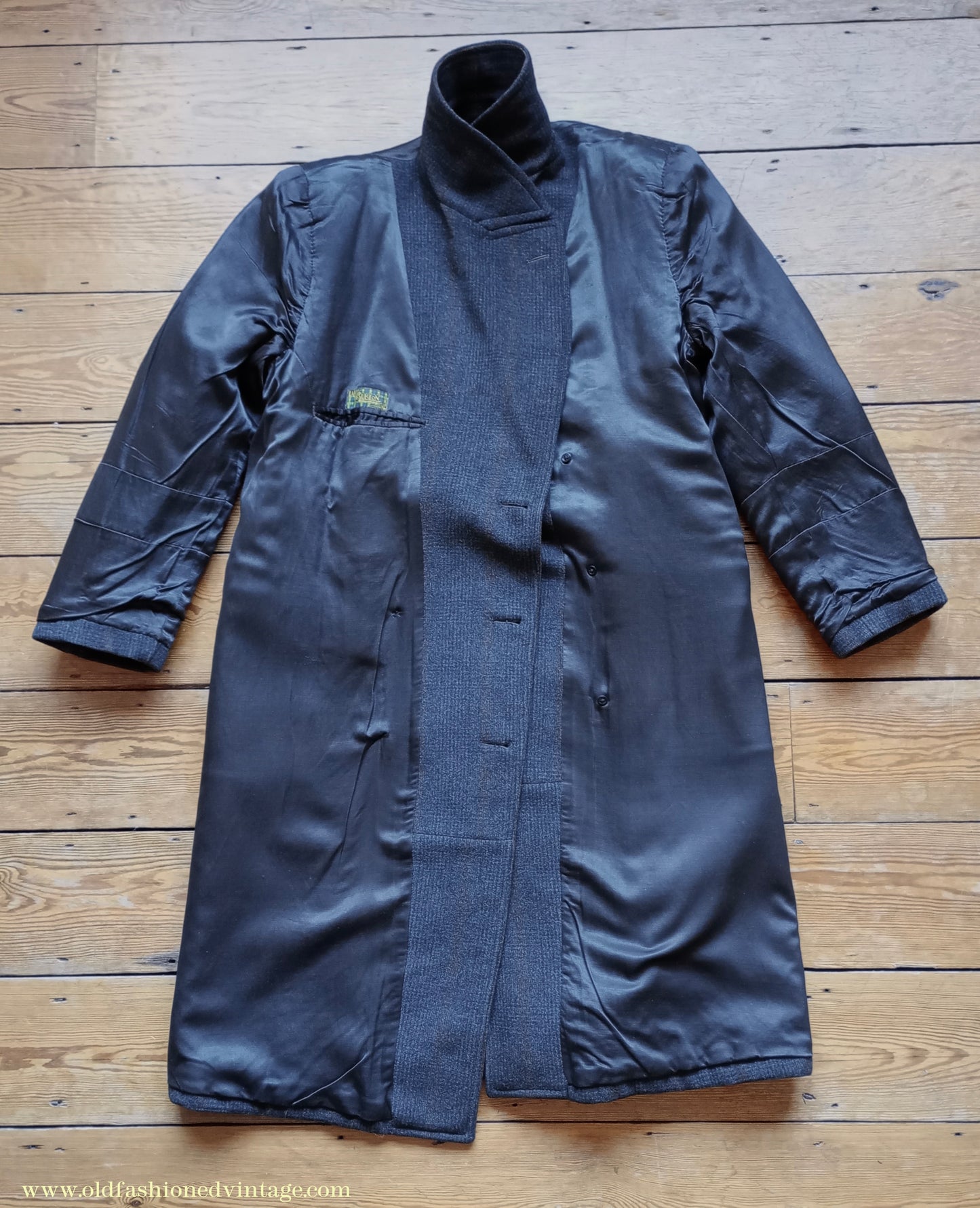 Vintage Mens 1940s Burton Laird Double Breasted Overcoat Coat Charcoal Grey Glen Check Wool DB Belted L