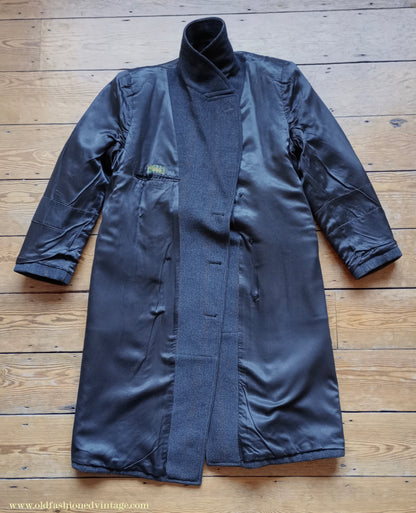 Vintage Mens 1940s Burton Laird Double Breasted Overcoat Coat Charcoal Grey Glen Check Wool DB Belted L