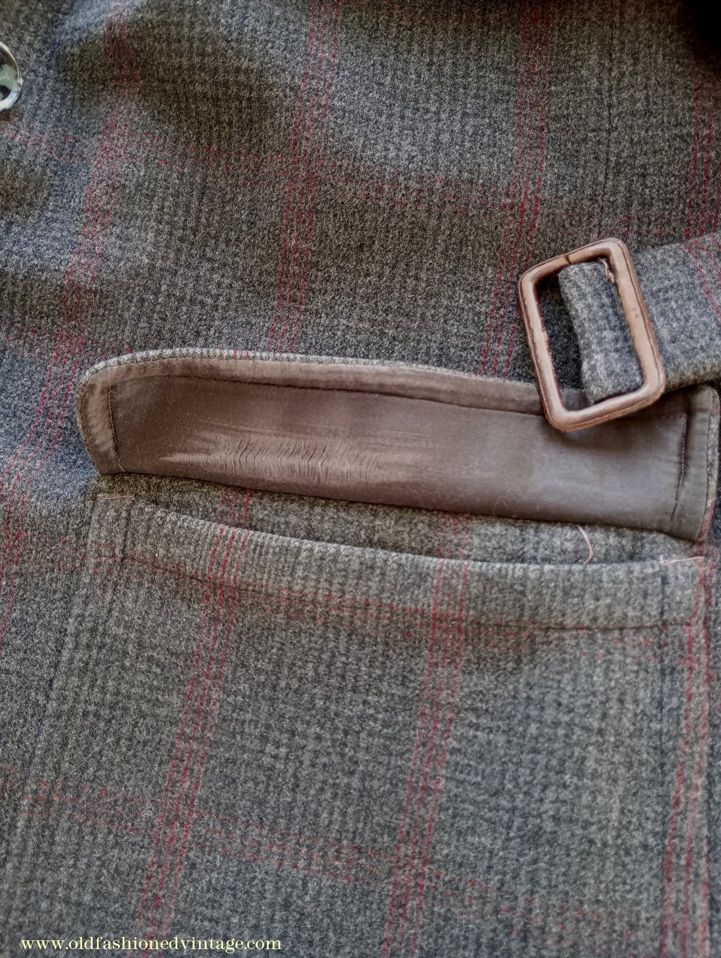 Vintage Mens 1940s Burton Laird Double Breasted Overcoat Coat Charcoal Grey Glen Check Wool DB Belted L