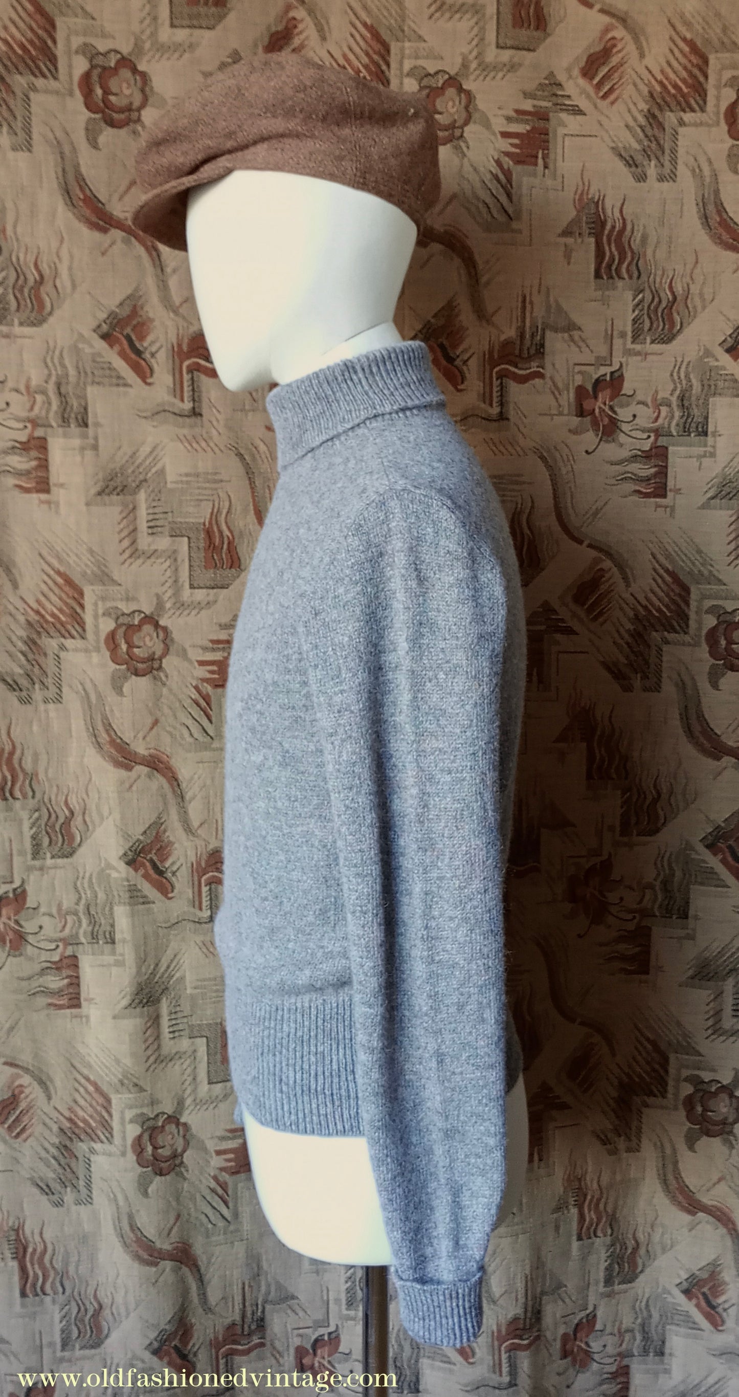 Old Fashioned Garments Vintage Reproduction 1930s 1940s Mens Roll Neck Jumper Heather Grey Marl Wool Polo Turtle Sweater S/M