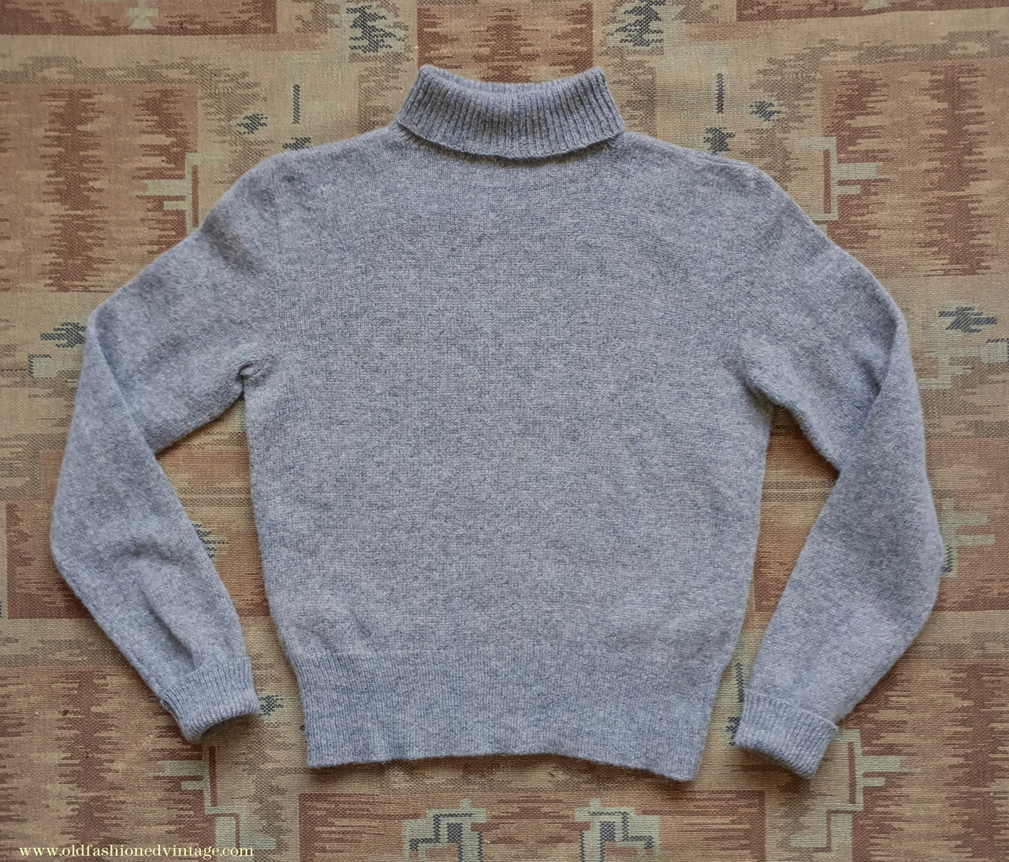 Old Fashioned Garments Vintage Reproduction 1930s 1940s Mens Roll Neck Jumper Heather Grey Marl Wool Polo Turtle Sweater S/M