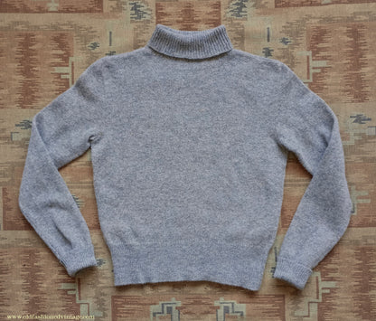 Old Fashioned Garments Vintage Reproduction 1930s 1940s Mens Roll Neck Jumper Heather Grey Marl Wool Polo Turtle Sweater S/M