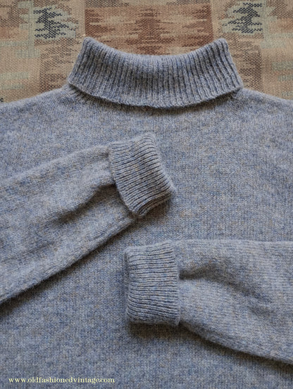 Old Fashioned Garments Vintage Reproduction 1930s 1940s Mens Roll Neck Jumper Heather Grey Marl Wool Polo Turtle Sweater S/M