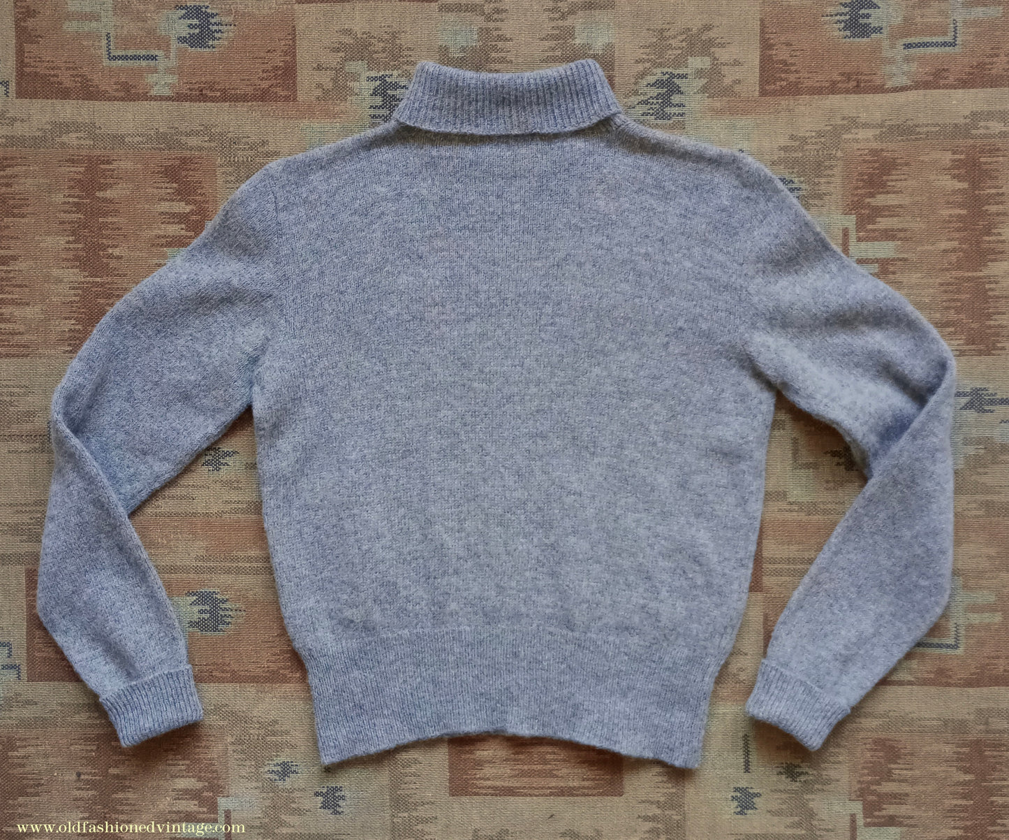 Old Fashioned Garments Vintage Reproduction 1930s 1940s Mens Roll Neck Jumper Heather Grey Marl Wool Polo Turtle Sweater S/M