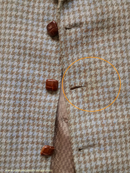 Vintage Mens 1950s John Collier Harris Tweed Sports Jacket Sage Green Brown Houndstooth Shepherd Check 38"