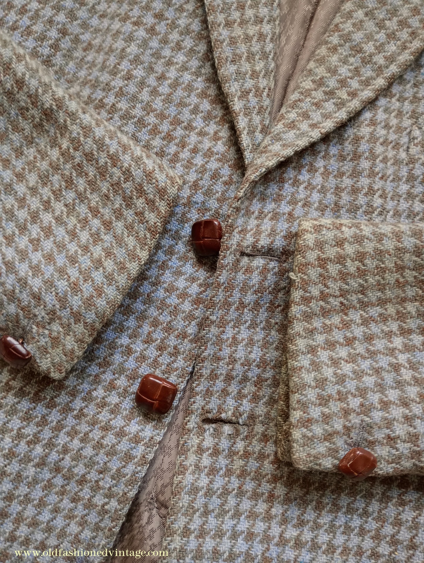Vintage Mens 1950s John Collier Harris Tweed Sports Jacket Sage Green Brown Houndstooth Shepherd Check 38"