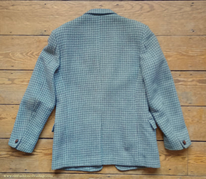 Vintage Mens 1950s John Collier Harris Tweed Sports Jacket Sage Green Brown Houndstooth Shepherd Check 38"