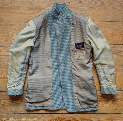 Vintage Mens 1950s John Collier Harris Tweed Sports Jacket Sage Green Brown Houndstooth Shepherd Check 38"
