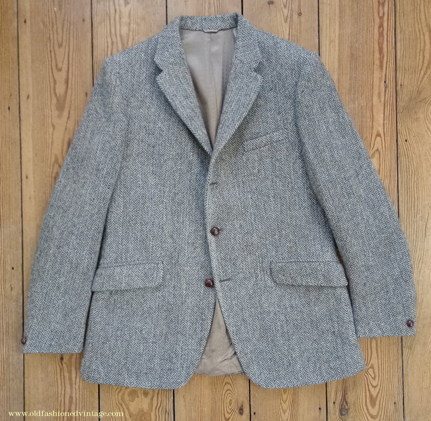 Vintage Mens 1960s Alexandre Harris Tweed 3 Piece Suit Brown Oatmeal Herringbone Wool 40" Long