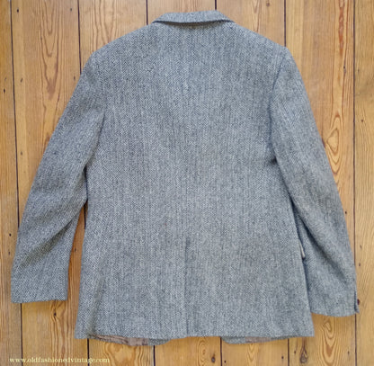 Vintage Mens 1960s Alexandre Harris Tweed 3 Piece Suit Brown Oatmeal Herringbone Wool 40" Long