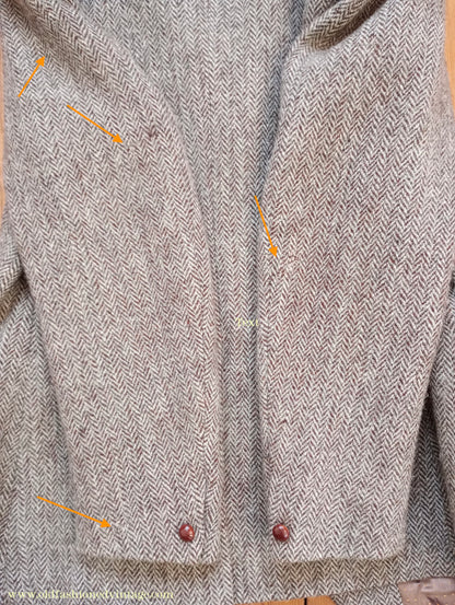 Vintage Mens 1960s Alexandre Harris Tweed 3 Piece Suit Brown Oatmeal Herringbone Wool 40" Long