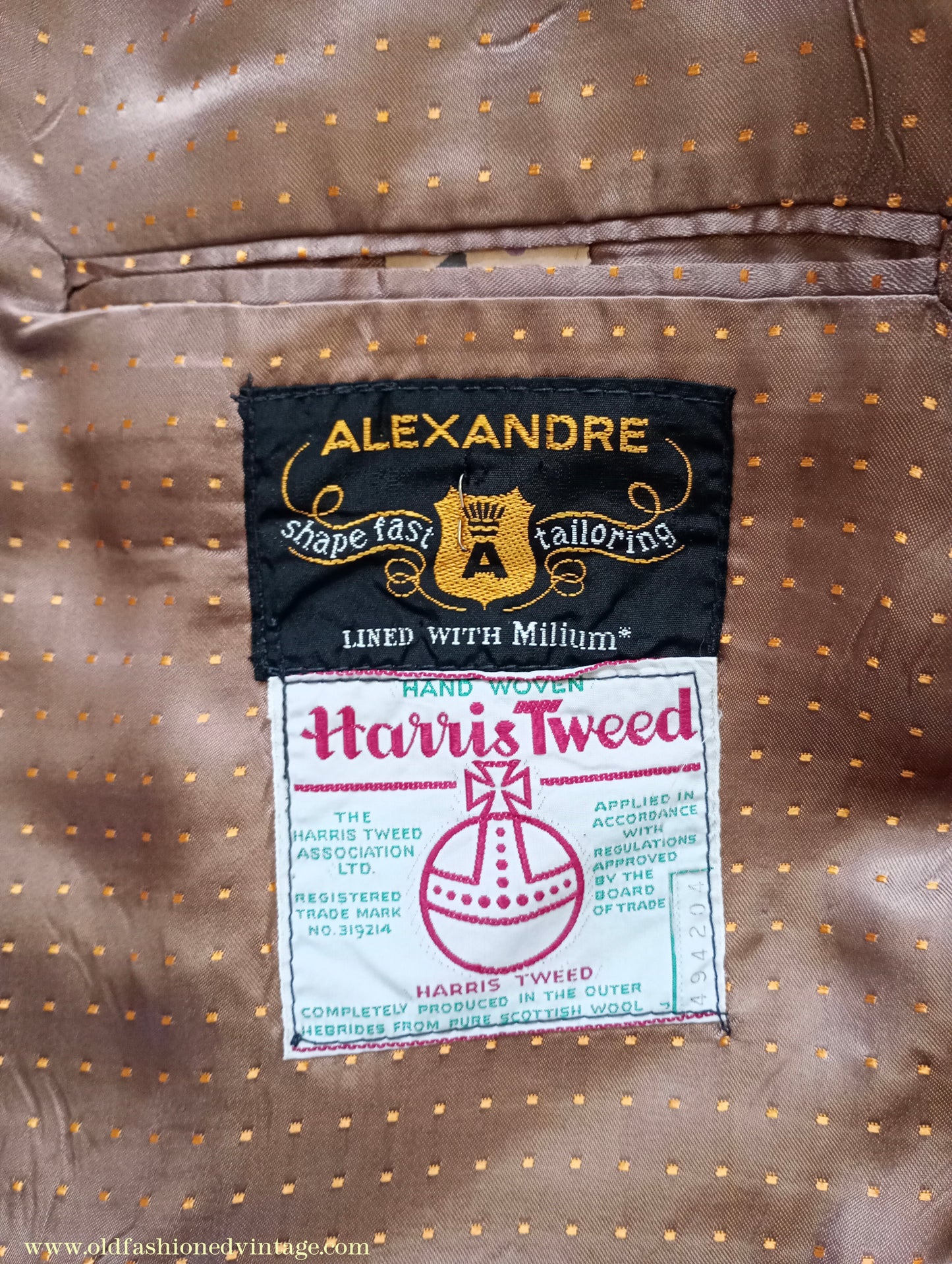 Vintage Mens 1960s Alexandre Harris Tweed 3 Piece Suit Brown Oatmeal Herringbone Wool 40" Long