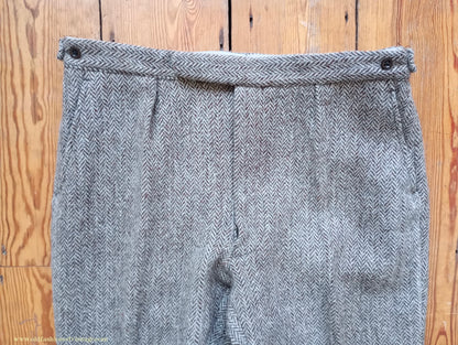 Vintage Mens 1960s Alexandre Harris Tweed 3 Piece Suit Brown Oatmeal Herringbone Wool 40" Long