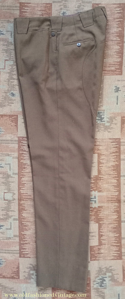 Vintage Mens 1950s Italian Riding Trousers Brown Wool Equestrian Ranch Pants 34" Long