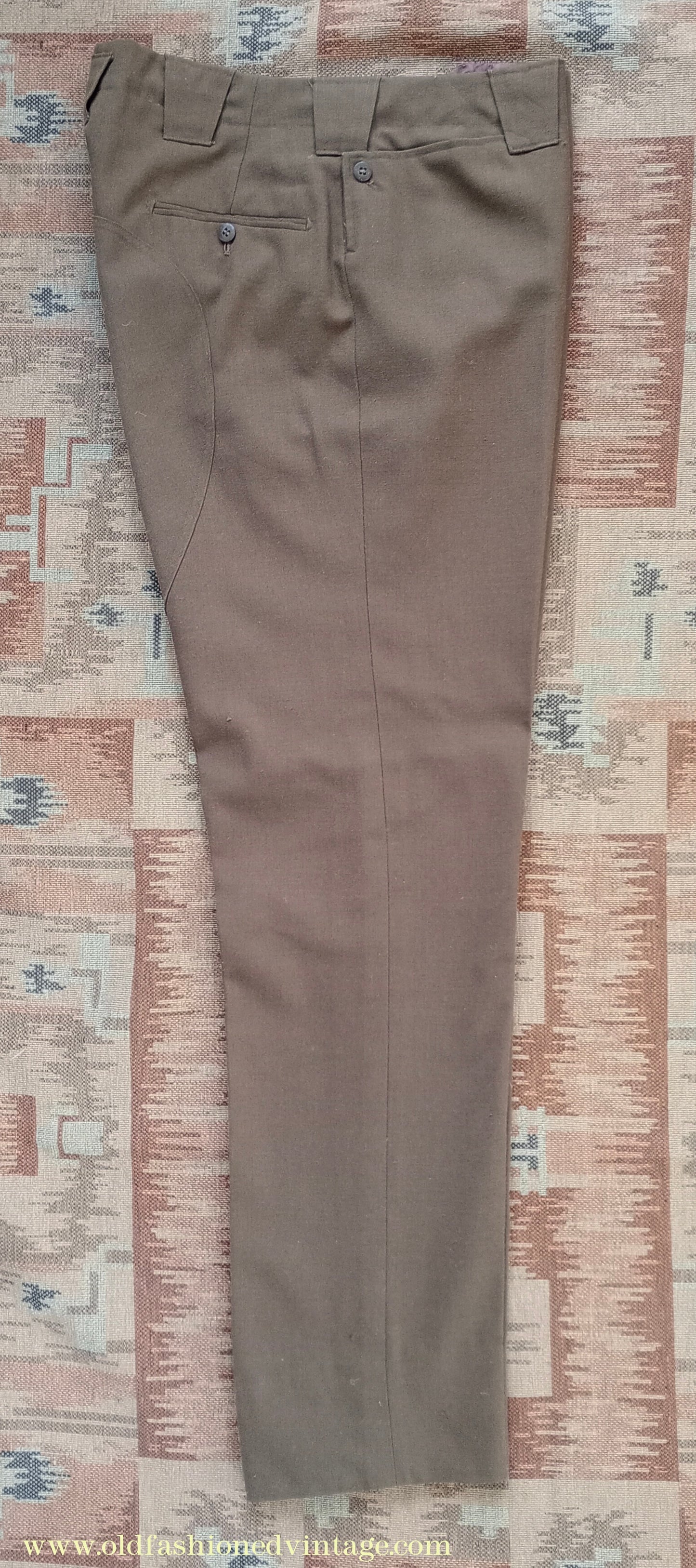 Vintage Mens 1950s Italian Riding Trousers Brown Wool Equestrian Ranch Pants 34" Long