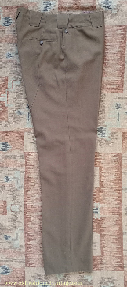 Vintage Mens 1950s Italian Riding Trousers Brown Wool Equestrian Ranch Pants 34" Long