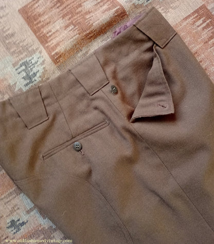 Vintage Mens 1950s Italian Riding Trousers Brown Wool Equestrian Ranch Pants 34" Long