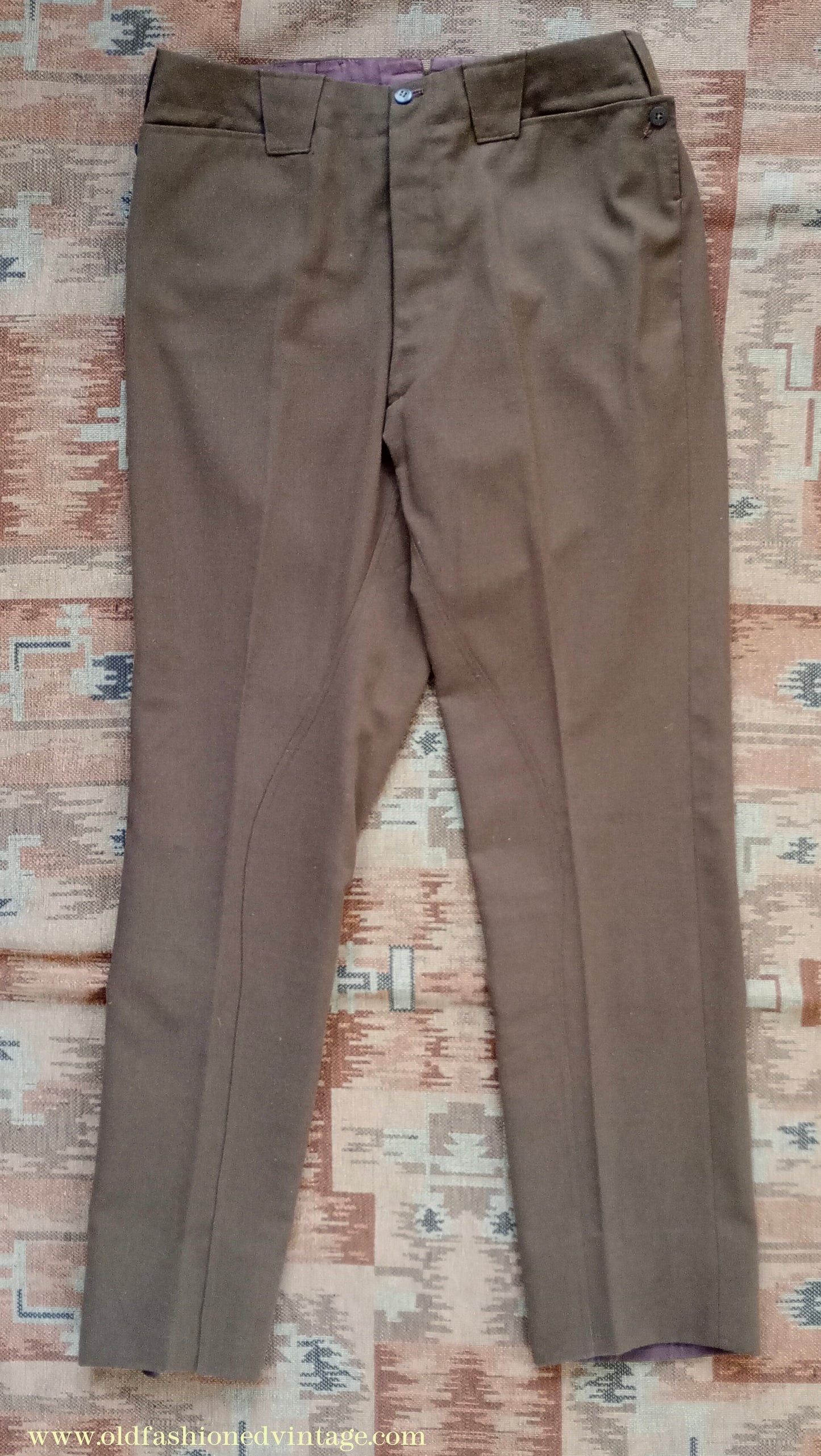 Vintage Mens 1950s Italian Riding Trousers Brown Wool Equestrian Ranch Pants 34" Long