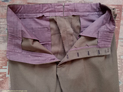 Vintage Mens 1950s Italian Riding Trousers Brown Wool Equestrian Ranch Pants 34" Long