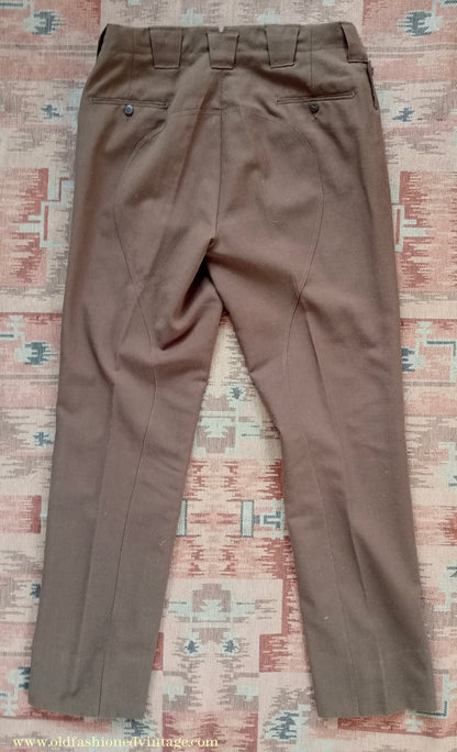 Vintage Mens 1950s Italian Riding Trousers Brown Wool Equestrian Ranch Pants 34" Long