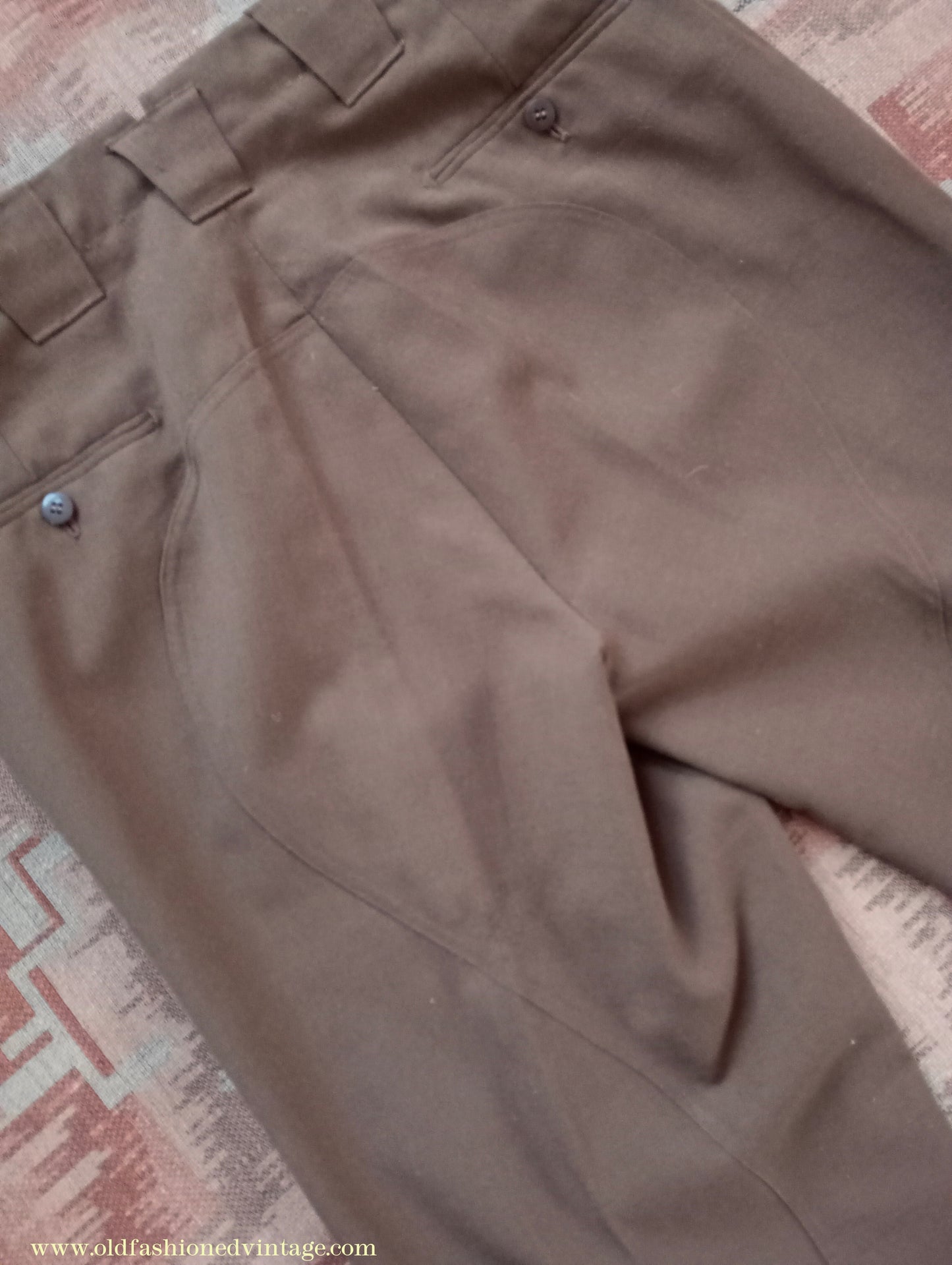 Vintage Mens 1950s Italian Riding Trousers Brown Wool Equestrian Ranch Pants 34" Long