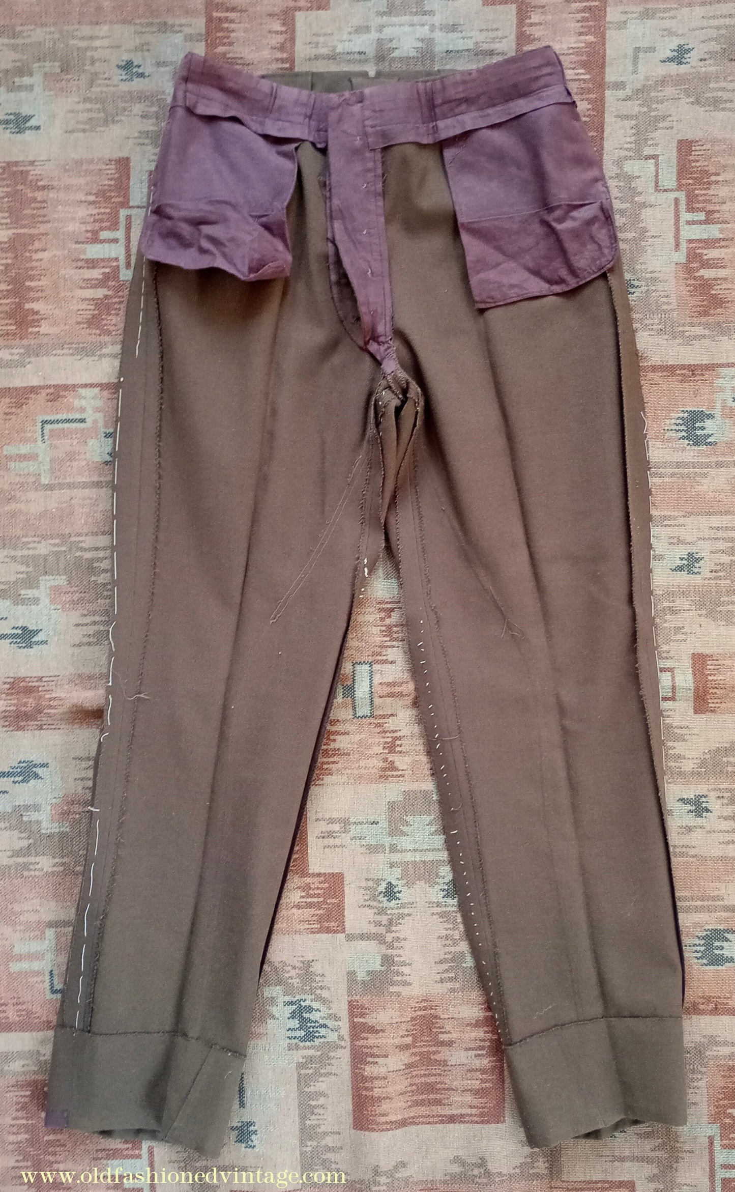 Vintage Mens 1950s Italian Riding Trousers Brown Wool Equestrian Ranch Pants 34" Long