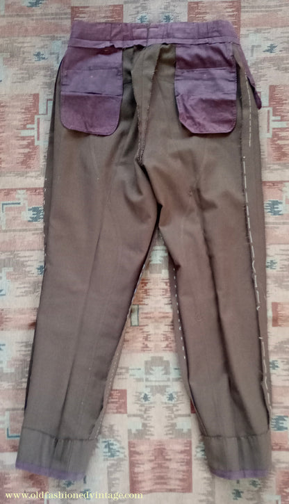 Vintage Mens 1950s Italian Riding Trousers Brown Wool Equestrian Ranch Pants 34" Long