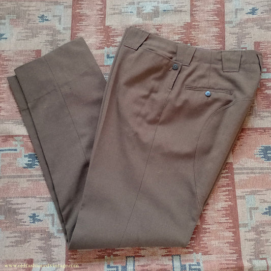 Vintage Mens 1950s Italian Riding Trousers Brown Wool Equestrian Ranch Pants 34" Long
