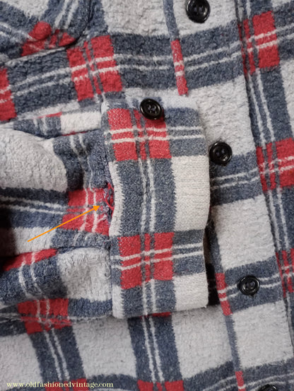 Vintage Mens 1960s Romanian Work Shirt Grey Red Black Checked Plaid Cotton Flannel M