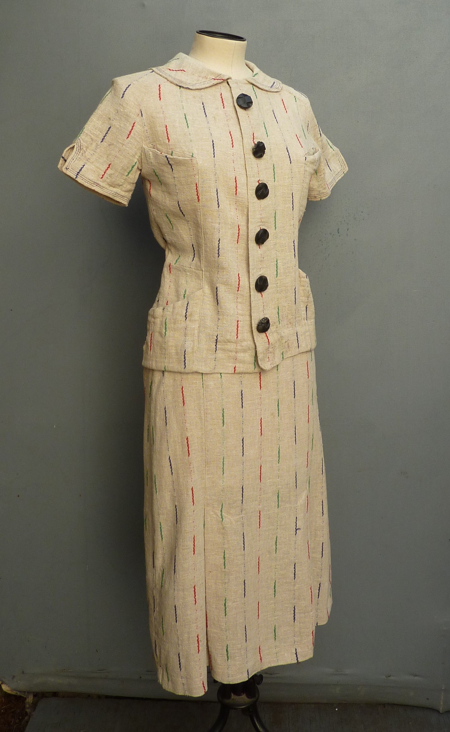 Superb Original 1930s 2 Piece Suit Jacket Skirt Deco UK XS