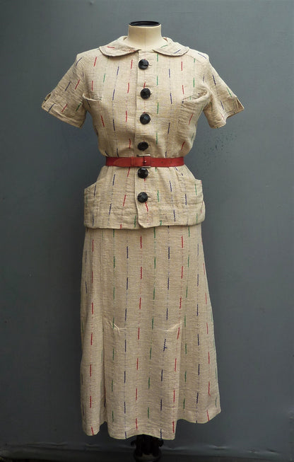 Superb Original 1930s 2 Piece Suit Jacket Skirt Deco UK XS