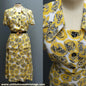 Original Vintage 1940s 2 Piece Top Skirt Bold Yellow Novelty Print UK S