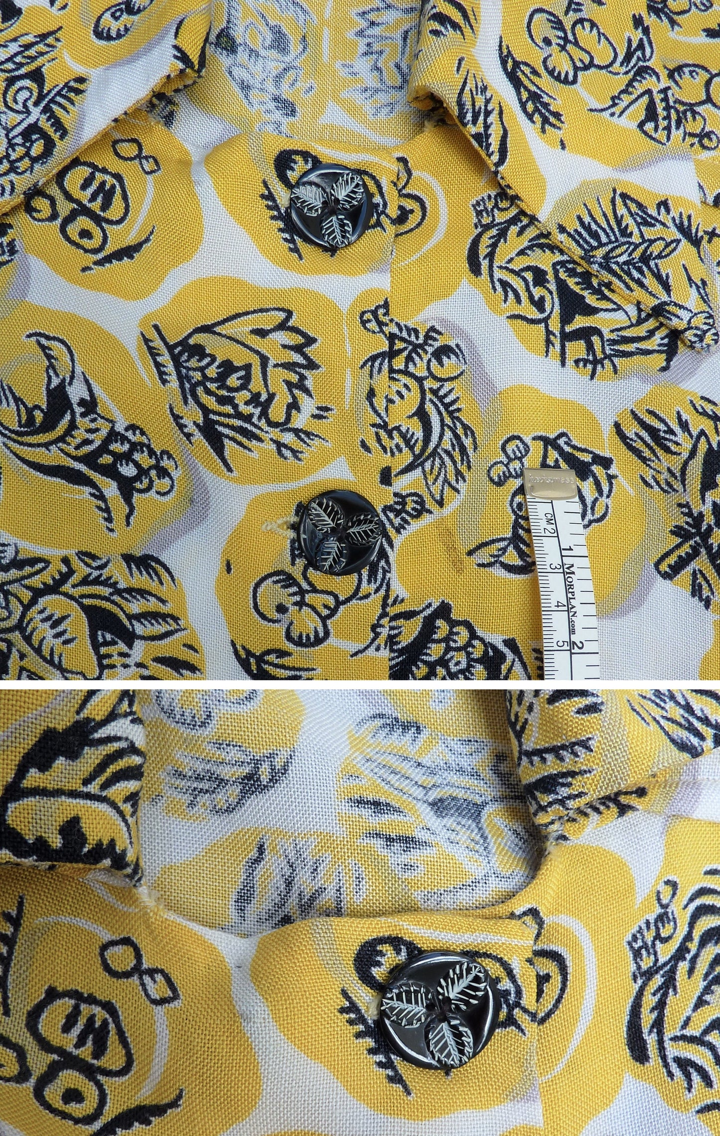 Original Vintage 1940s 2 Piece Top Skirt Bold Yellow Novelty Print UK S