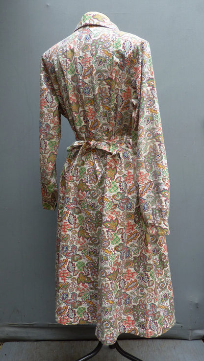 Vintage 1940s Overall Dress Cotton Novelty Paisley Print Coat UK M/L