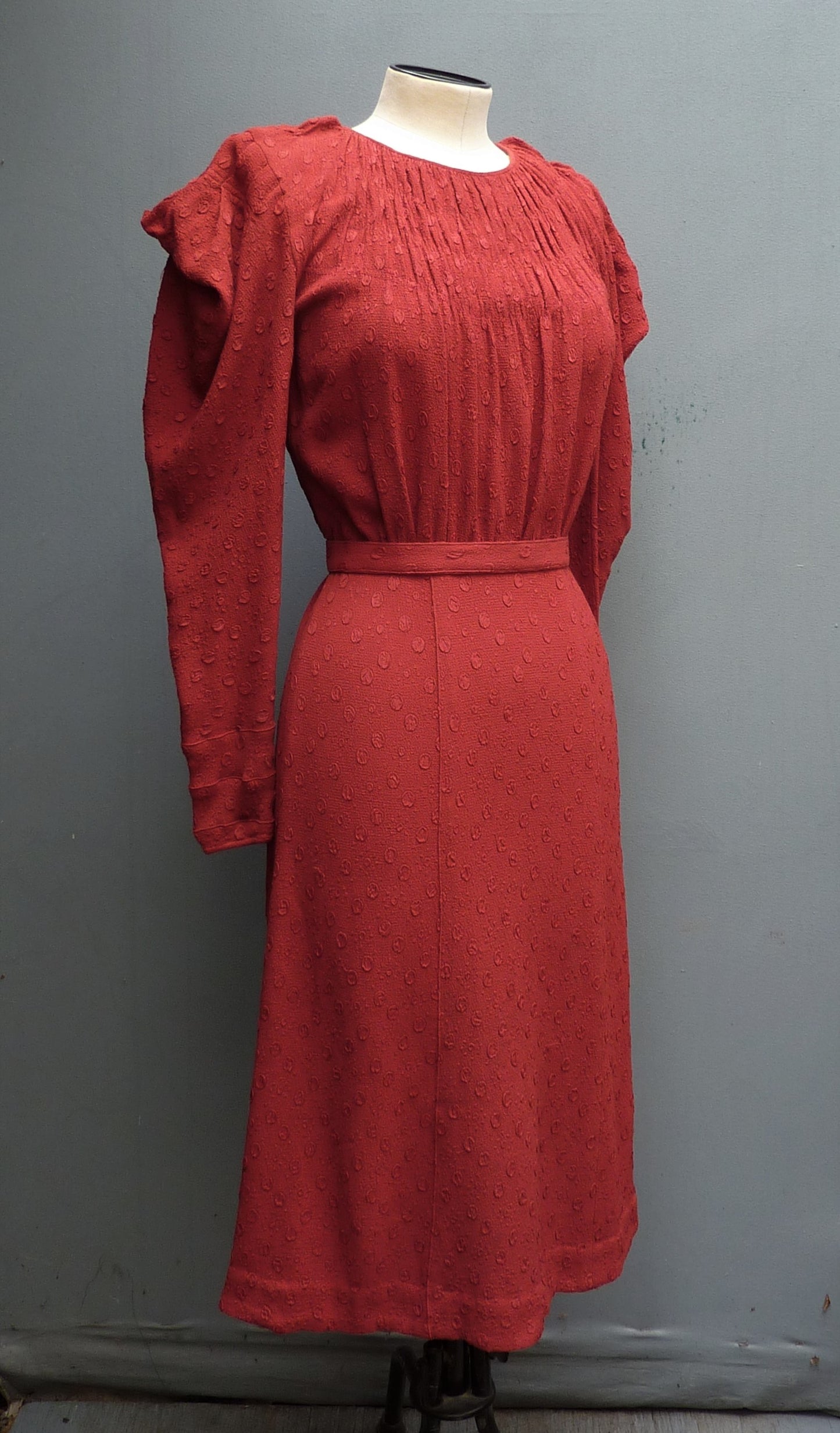 Superb Original 1930s Handmade Vintage Dress Rusty Red Rayon Crepe UK XS/S