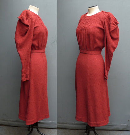 Superb Original 1930s Handmade Vintage Dress Rusty Red Rayon Crepe UK XS/S