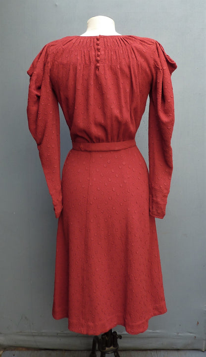 Superb Original 1930s Handmade Vintage Dress Rusty Red Rayon Crepe UK XS/S