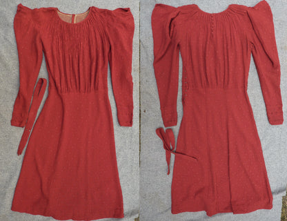 Superb Original 1930s Handmade Vintage Dress Rusty Red Rayon Crepe UK XS/S